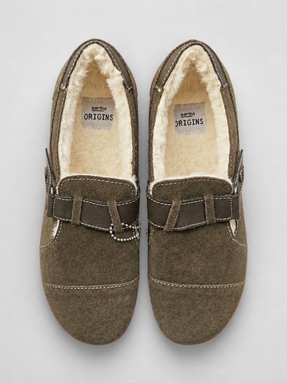 Earth Origins Olive Suede Fleece-Lined Slip-On Mules